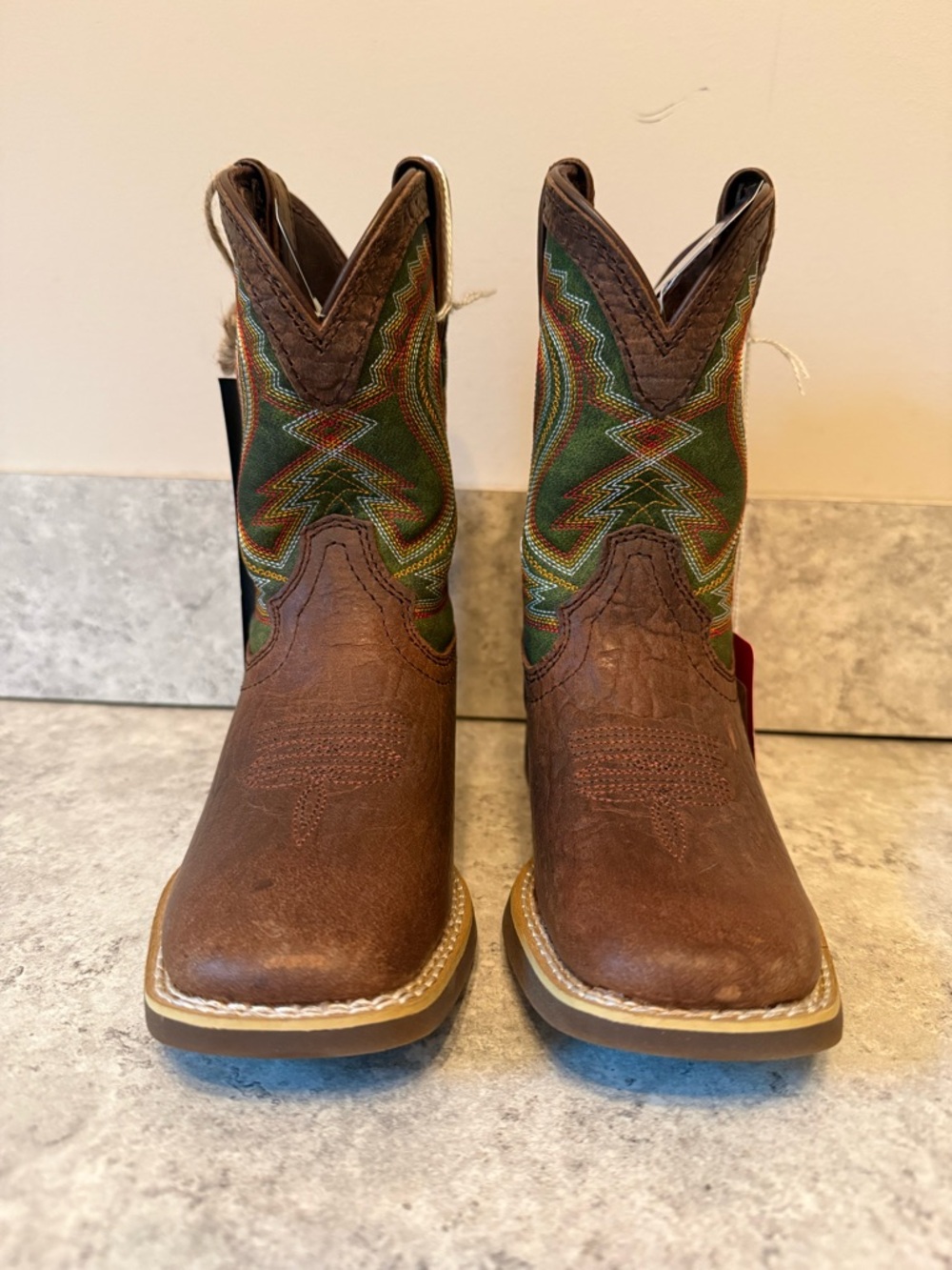 Durango Kids Brown and Green Western Pull-On Boots